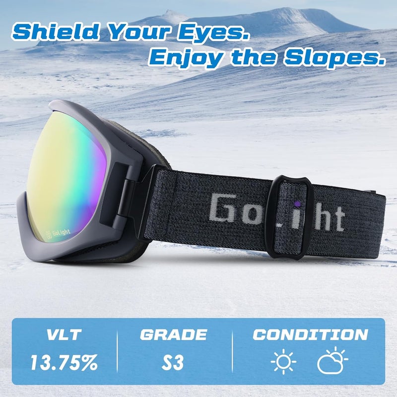 Golight Spherical Ski Goggles–Simple, Comfortable Snow Goggles with Anti-Fog Double REVO Lens, UV400 Protection & Secure Fit - Image 5
